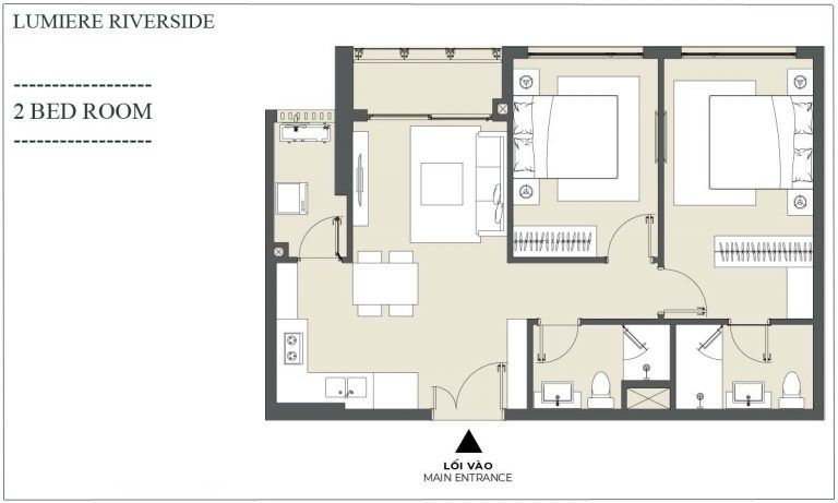 Cho thuê căn hộ Lumiere Riverside view sông 2 phòng ngủ lầu cao có nội thất
