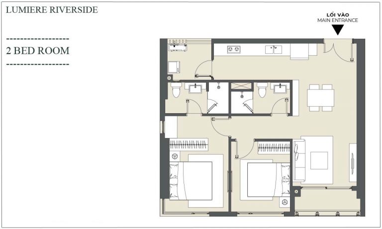 Căn hộ Lumiere Riverside cho thuê 2 phòng ngủ view thoáng tầng cao nhà đẹp